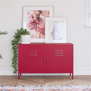 Novogratz Cache 2 Door Wide Metal Locker Accent Storage Cabinet in Magenta