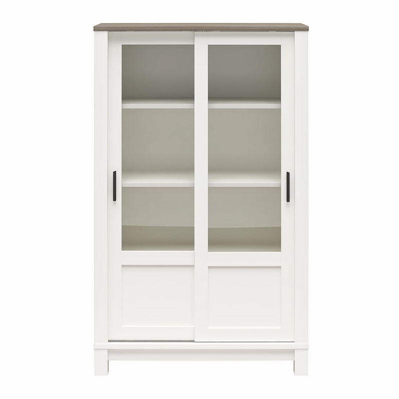Ameriwood Home Chapel Hill Rustic Farmhouse Bookcase Cabinet - White w/Brown Oak