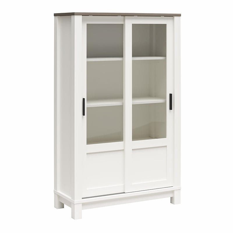 Ameriwood Home Chapel Hill Rustic Farmhouse Bookcase Cabinet - White w/Brown Oak