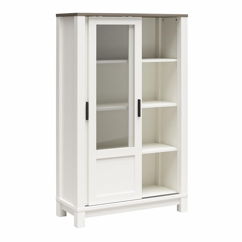 Ameriwood Home Chapel Hill Rustic Farmhouse Bookcase Cabinet - White w/Brown Oak