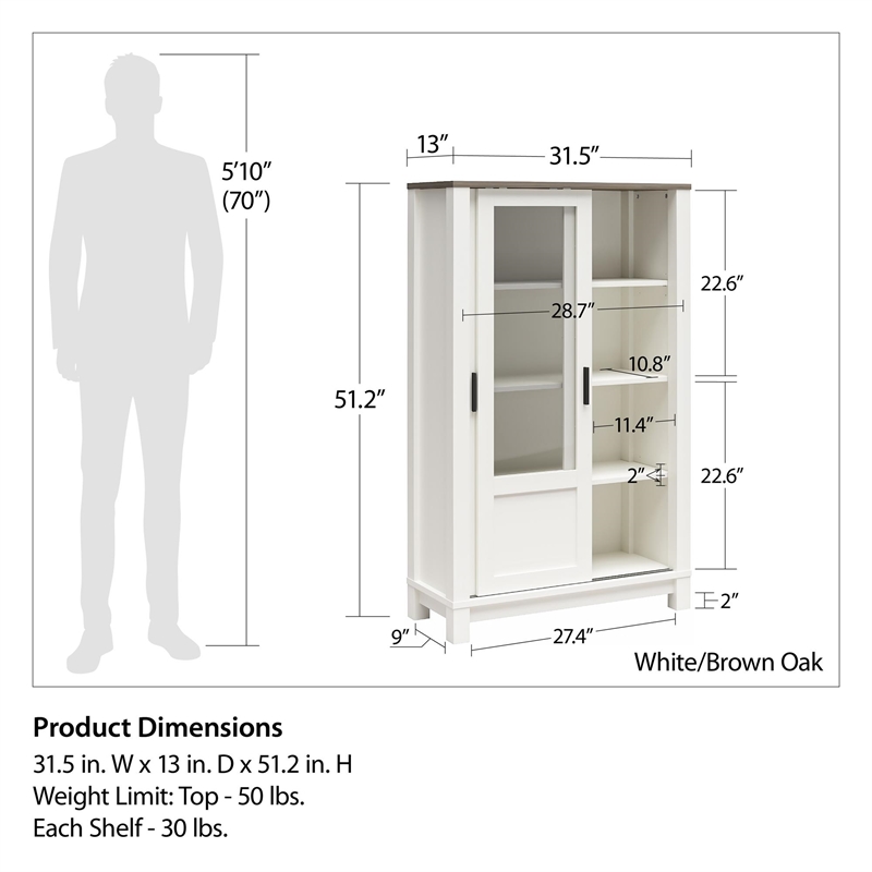 Ameriwood Home Chapel Hill Rustic Farmhouse Bookcase Cabinet - White w/Brown Oak