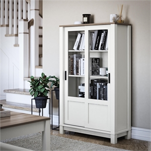 Ameriwood Home Chapel Hill Rustic Farmhouse Bookcase Cabinet - White w/Brown Oak