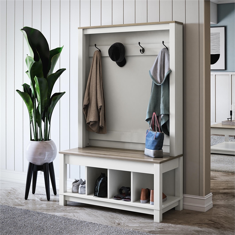 Ameriwood Home Chapel Hill Rustic Farmhouse Entryway Tree - White w/Brown Oak