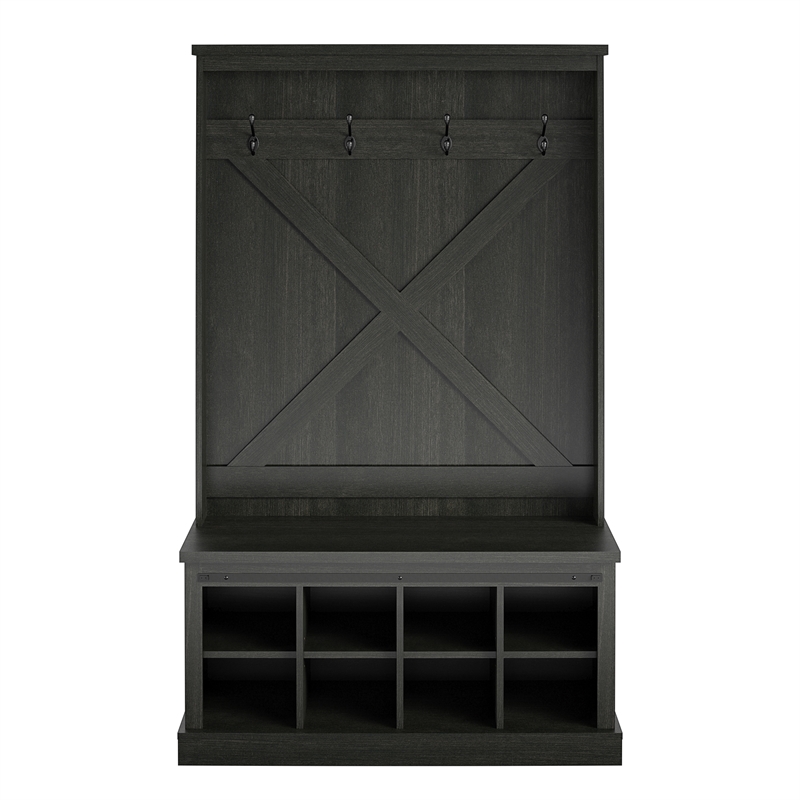 Ameriwood Home Knox County Entryway Bench Hall Tree w/Shoe Storage in Black Oak