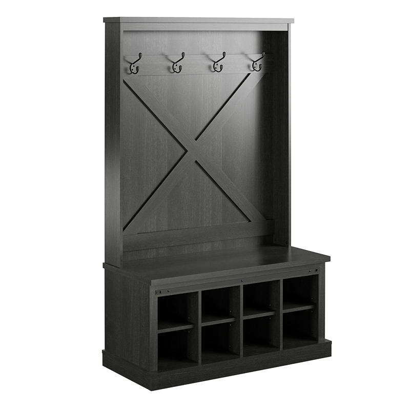 Ameriwood Home Knox County Entryway Bench Hall Tree w/Shoe Storage in Black Oak