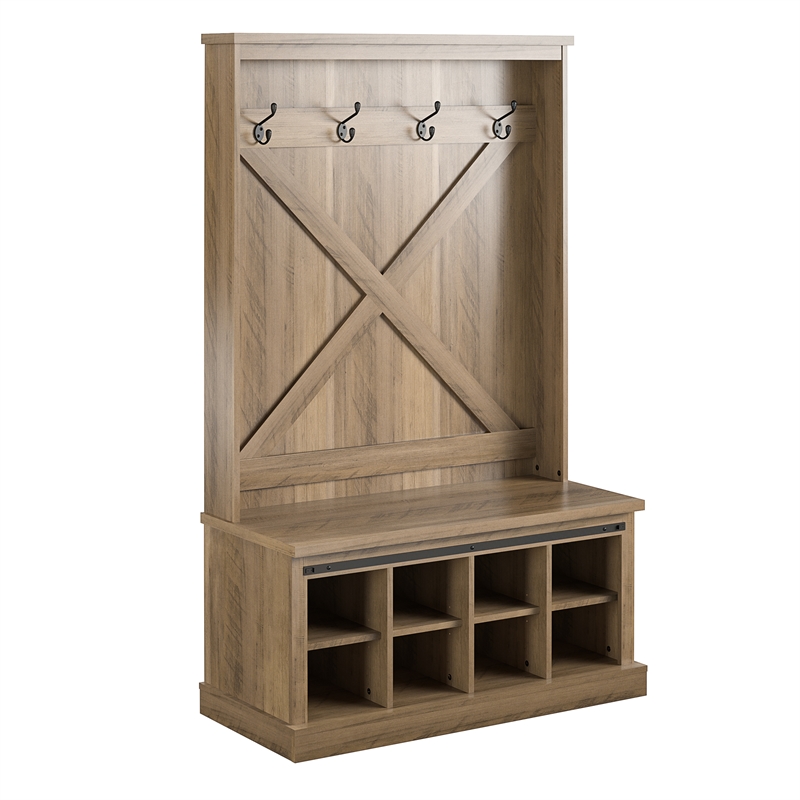 Ameriwood Home Knox County Entryway Bench Hall Tree w/Shoe Storage in Rustic Oak
