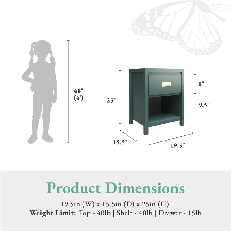 Little Seeds Monarch Hill Haven Kids' 1 Drawer Nightstand in Hunter Green