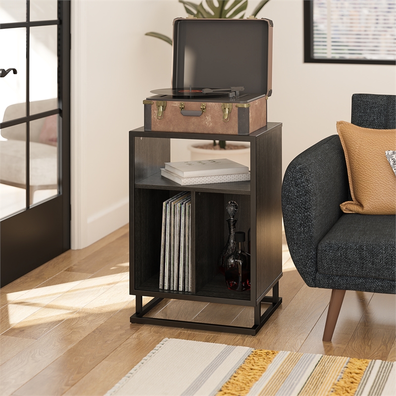 Novogratz Regal Turntable Stand / End Table in Black Oak