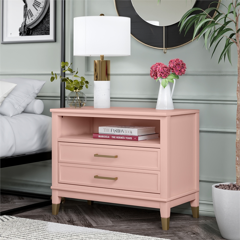 CosmoLiving by Cosmopolitan Westerleigh Wide Nightstand in Pale Pink