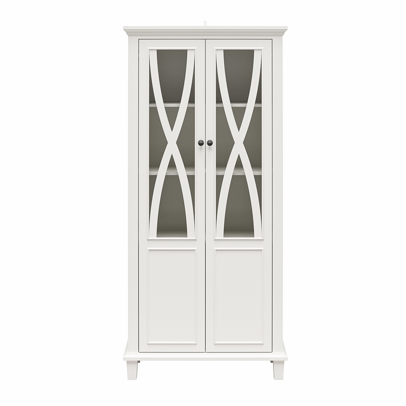 Ameriwood Home Ellington Tall Accent Cabinet with Glass Doors in White