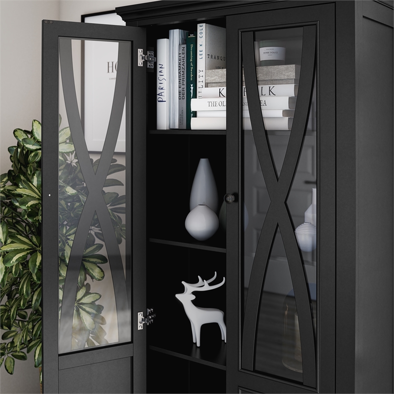 Ameriwood Home Ellington Tall Accent Cabinet with Glass Doors in Black