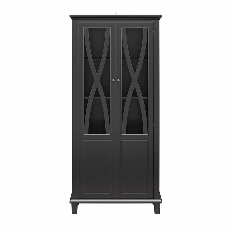 Ameriwood Home Ellington Tall Accent Cabinet with Glass Doors in Black