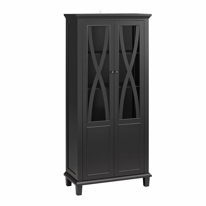 Ameriwood Home Ellington Tall Accent Cabinet with Glass Doors in Black