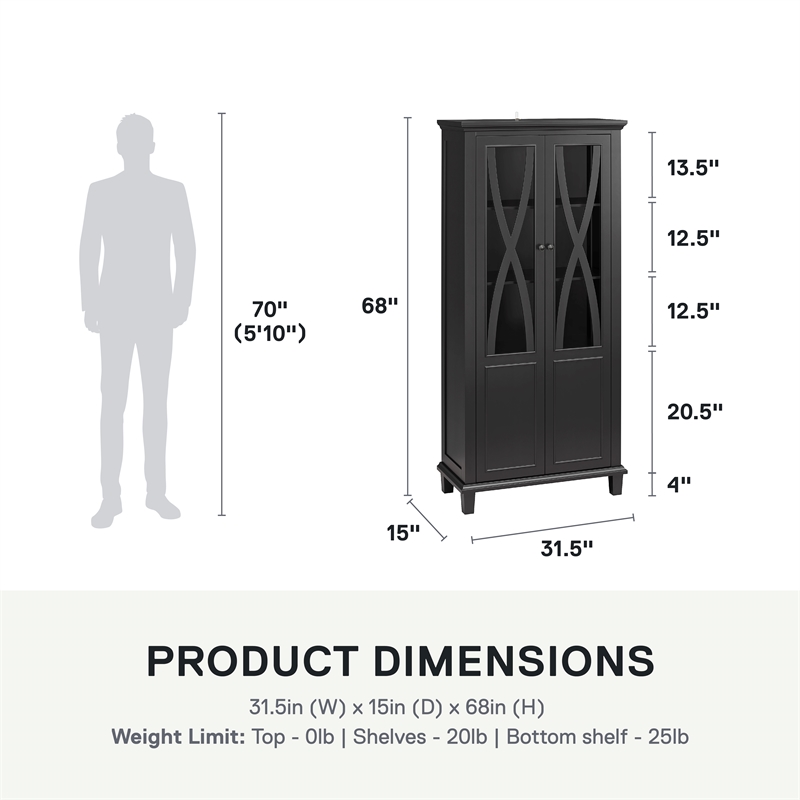 Ameriwood Home Ellington Tall Accent Cabinet with Glass Doors in Black