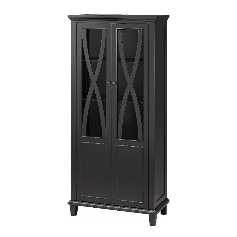 Ameriwood Home Ellington Tall Accent Cabinet with Glass Doors in Black