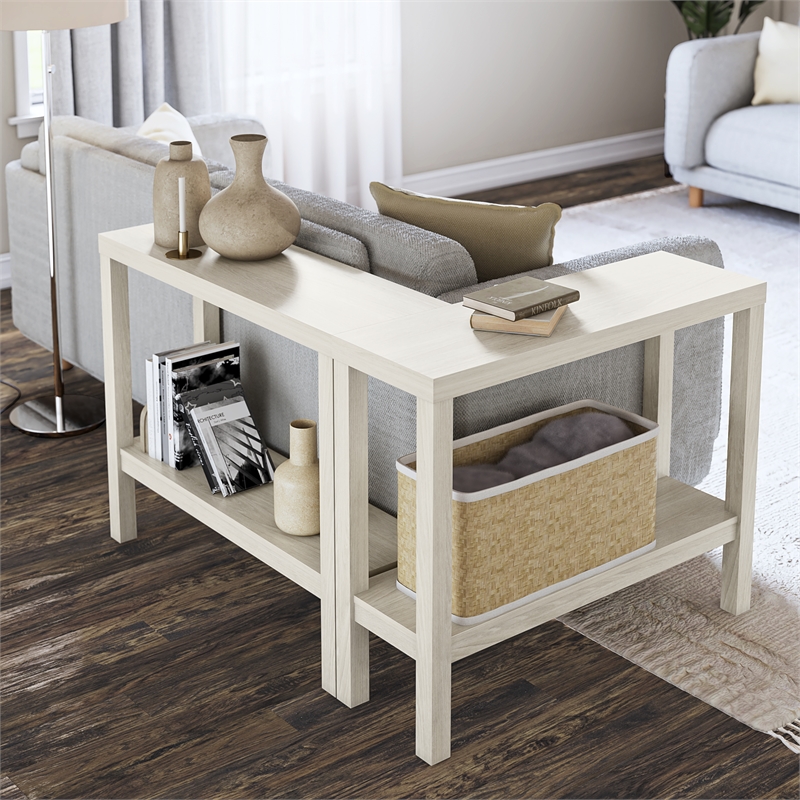 Ameriwood Home Parsons Wrap-Around Sofa Accent Tables Bundle of Two in White Oak