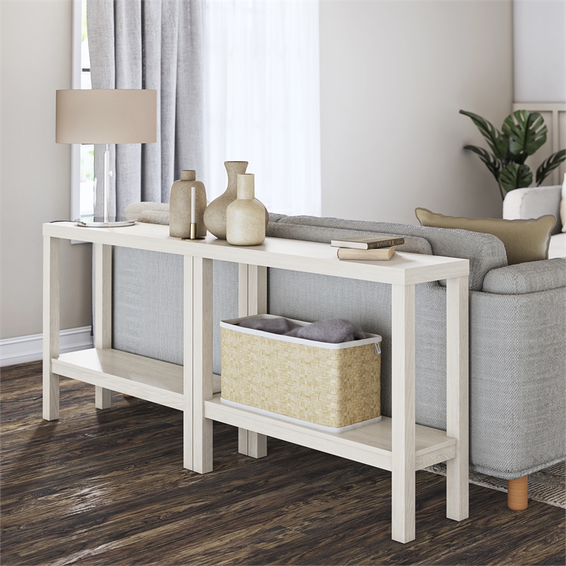 Ameriwood Home Parsons Wrap-Around Sofa Accent Tables Bundle of Two in White Oak