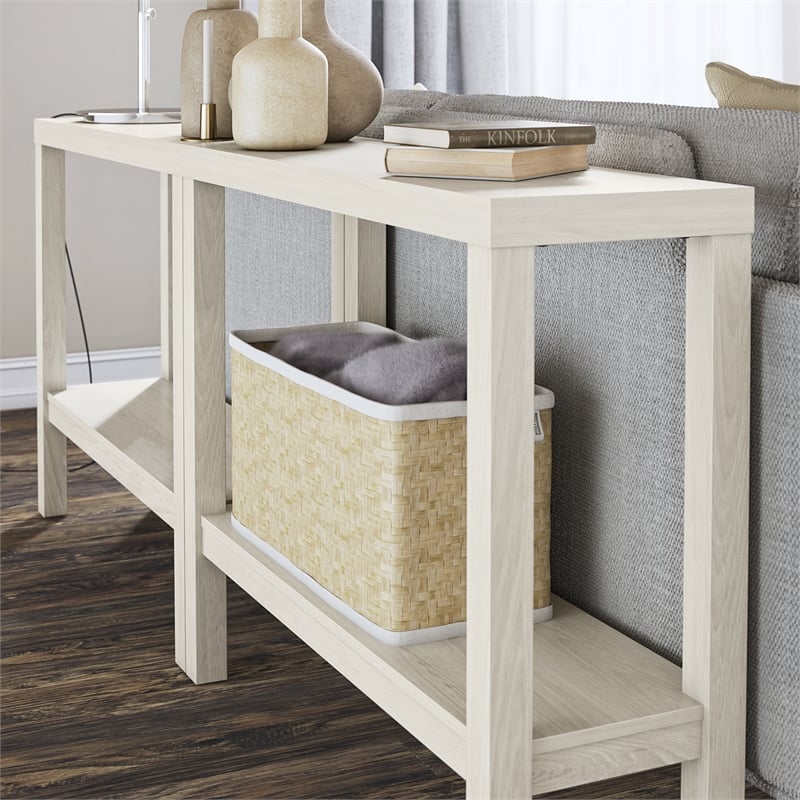 Ameriwood Home Parsons Wrap-Around Sofa Accent Tables Bundle of Two in White Oak