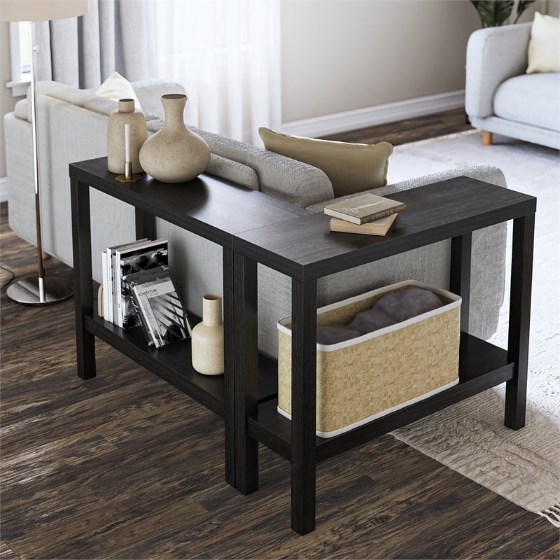 Ameriwood Home Parsons Wrap-Around Sofa Accent Tables Bundle of Two in Black Oak