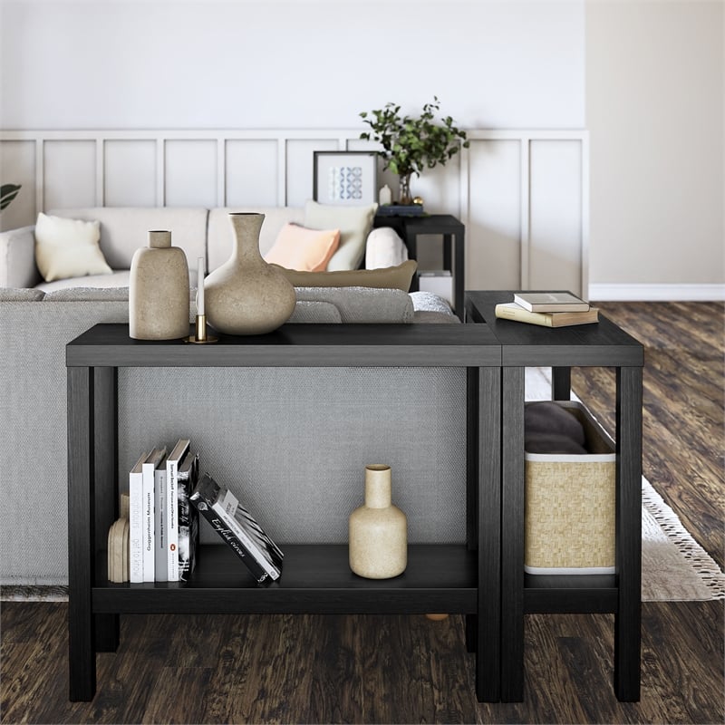 Ameriwood Home Parsons Wrap-Around Sofa Accent Tables Bundle of Two in Black Oak