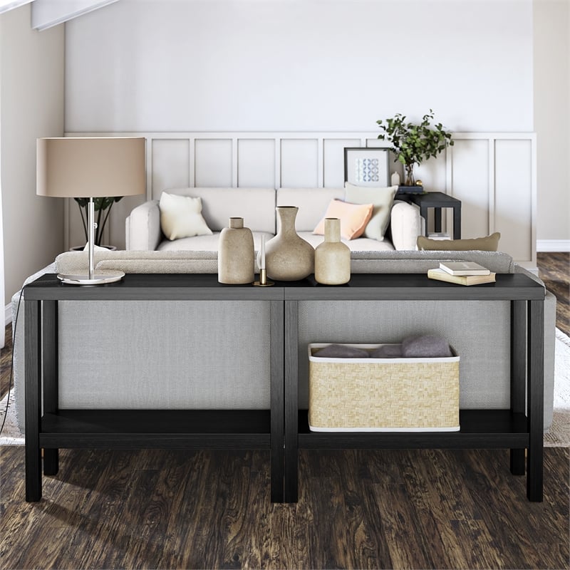 Ameriwood Home Parsons Wrap-Around Sofa Accent Tables Bundle of Two in Black Oak