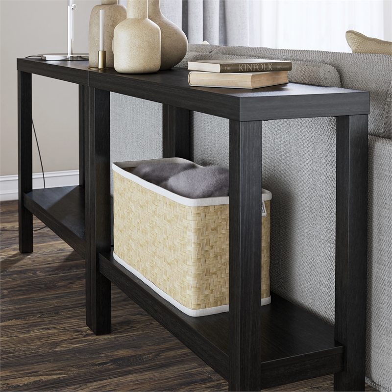 Ameriwood Home Parsons Wrap-Around Sofa Accent Tables Bundle of Two in Black Oak