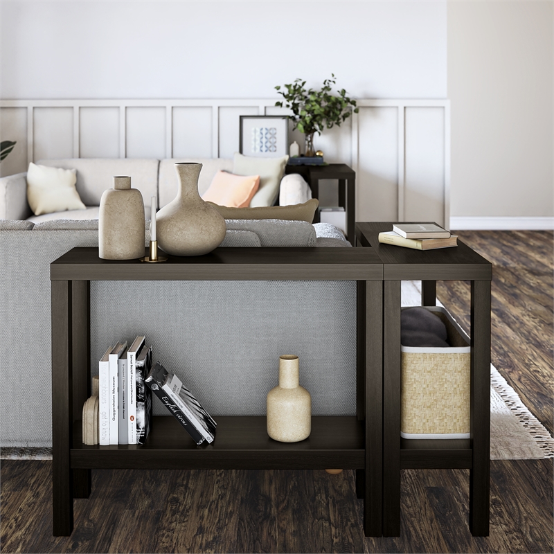 Ameriwood Home Parsons Wrap-Around Sofa Accent Tables Bundle of Two in Espresso