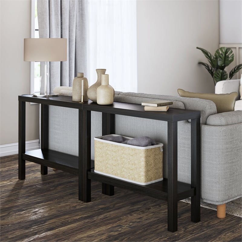 Ameriwood Home Parsons Wrap-Around Sofa Accent Tables Bundle of Two in Espresso