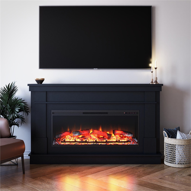 Elmcroft Wide Painted Mantel with Linear Electric Fireplace Black