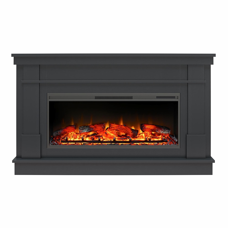 Elmcroft Wide Painted Mantel with Linear Electric Fireplace Black