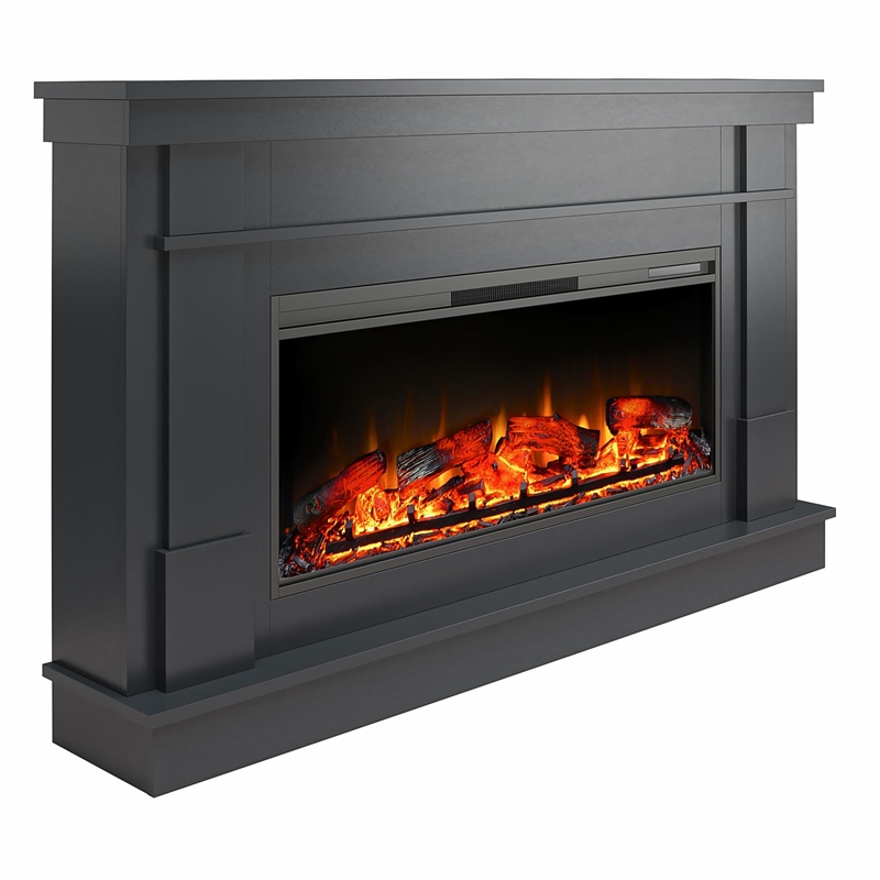 Elmcroft Wide Painted Mantel with Linear Electric Fireplace Black