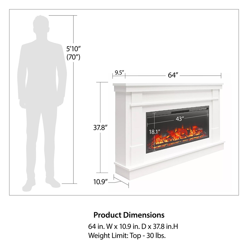 Elmcroft Wide Painted Mantel with Linear Electric Fireplace Black