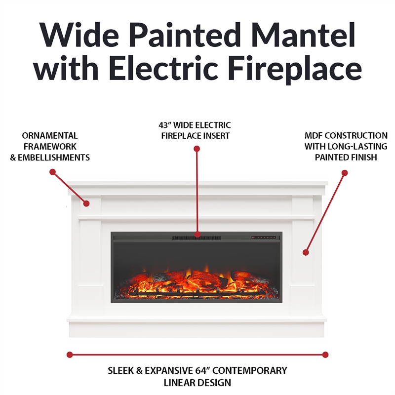 Elmcroft Wide Painted Mantel with Linear Electric Fireplace Black