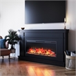 Elmcroft Wide Painted Mantel with Linear Electric Fireplace Black