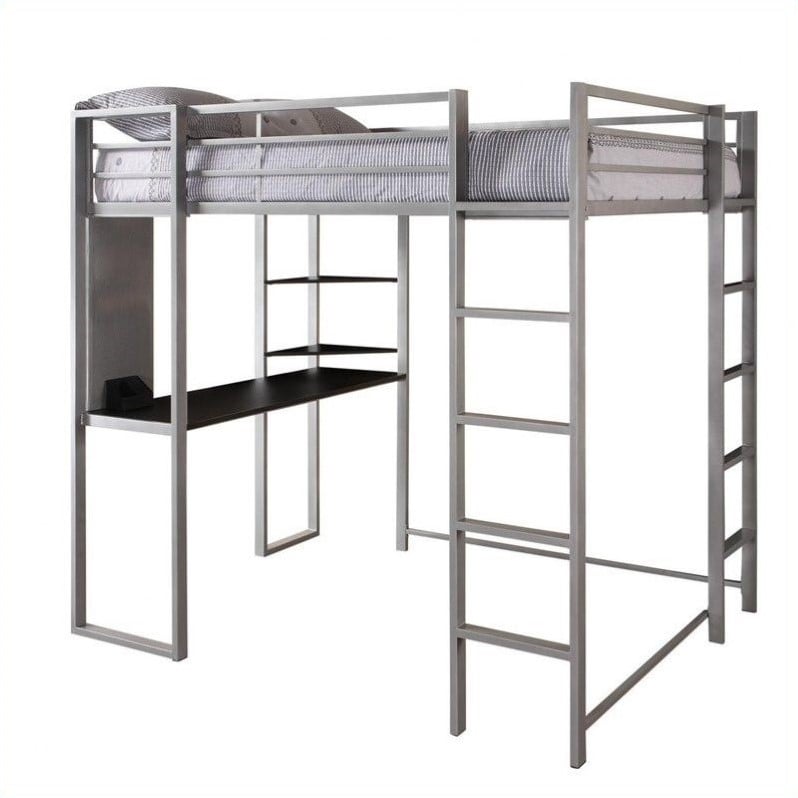 DHP Abode Silver Full Size Loft Bed with Black Desk and Shelves   5457096