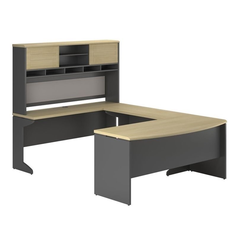 U-Shape Computer Desk in Natural and Gray - 9347196