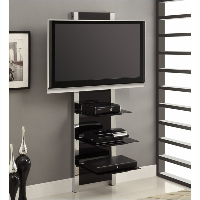 Modern Metal TV Stand with Glass and Chrome - 1713096