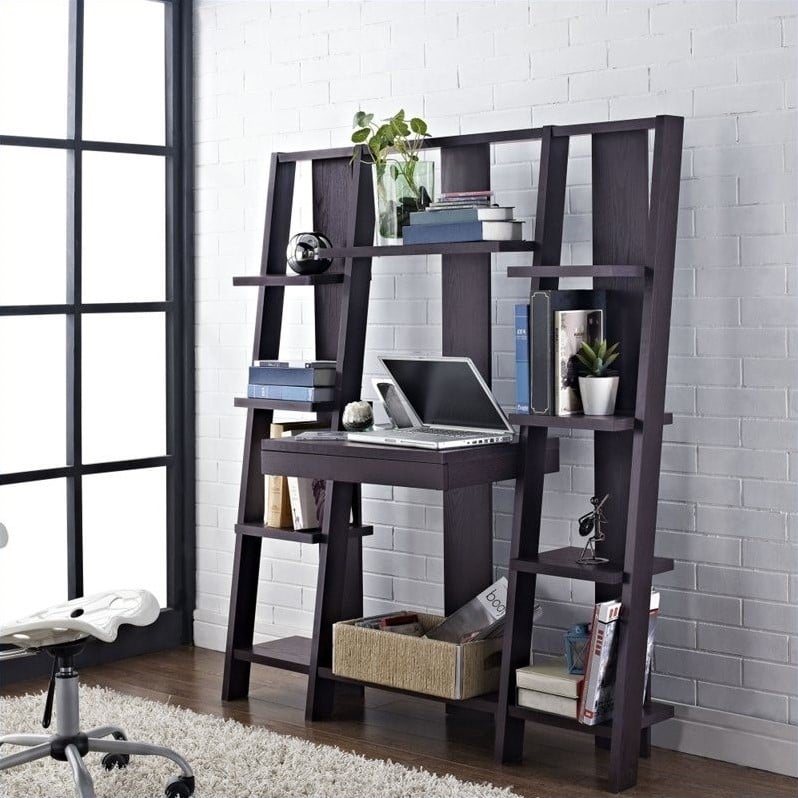 Altra Furniture Ladder Bookcase With Desk In Espresso Finish 9802196