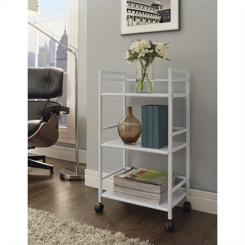 Altra Furniture Marshall 3 Shelf Metal Rolling Utility Cart in White