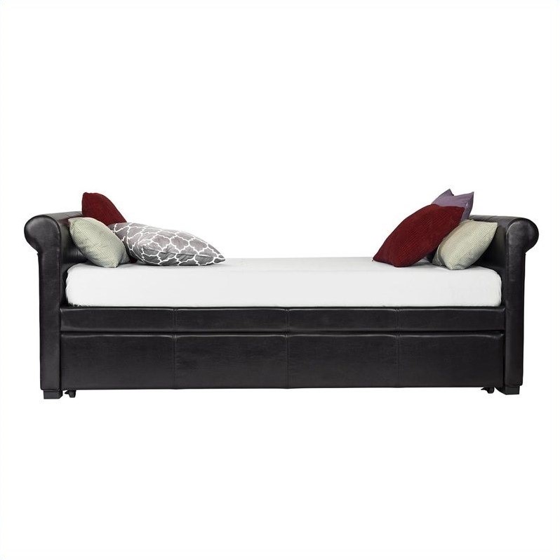 Leather Upholstered Twin Daybed with Trundle in Brown 4031059