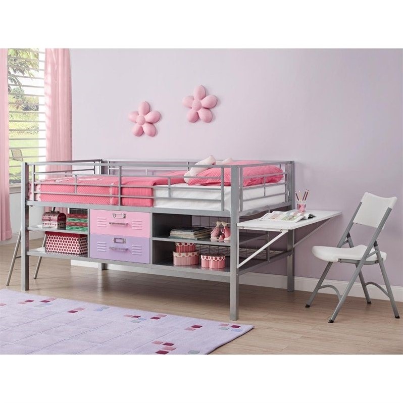 Junior Metal Twin Loft Locker Storage Bed in Purple and Pink 5564096