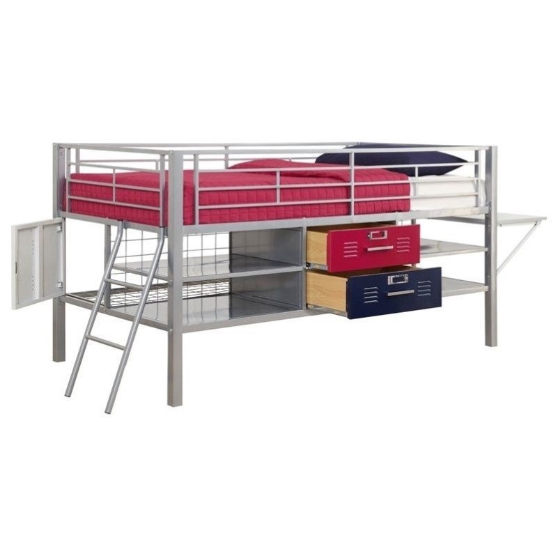 DHP Junior Metal Twin Loft Locker Storage Bed in Red and ...