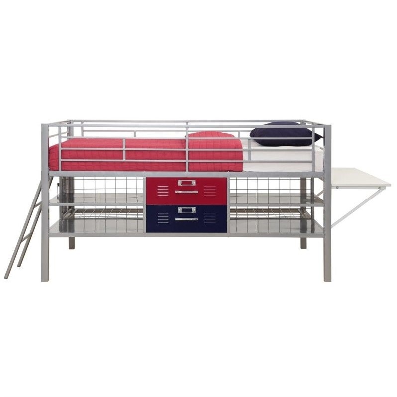 DHP Junior Metal Twin Loft Locker Storage Bed in Red and Blue 5564196