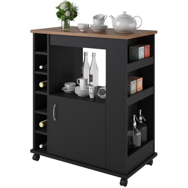 Ameriwood Home Wood Kitchen Beverage Cart in Black Stipple Cymax Business