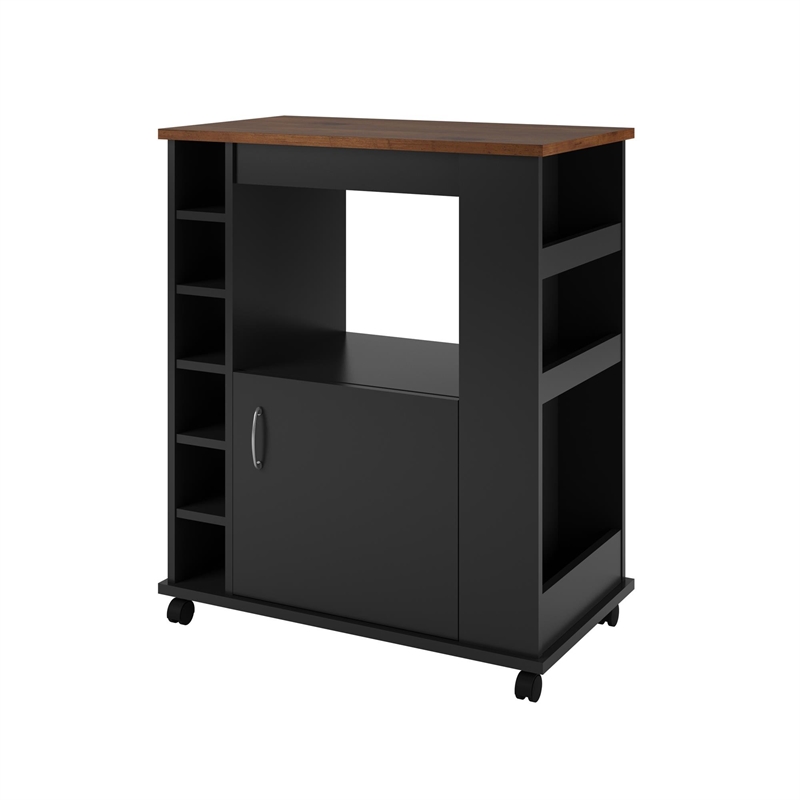 Ameriwood Home Wood Kitchen Beverage Cart in Black Stipple