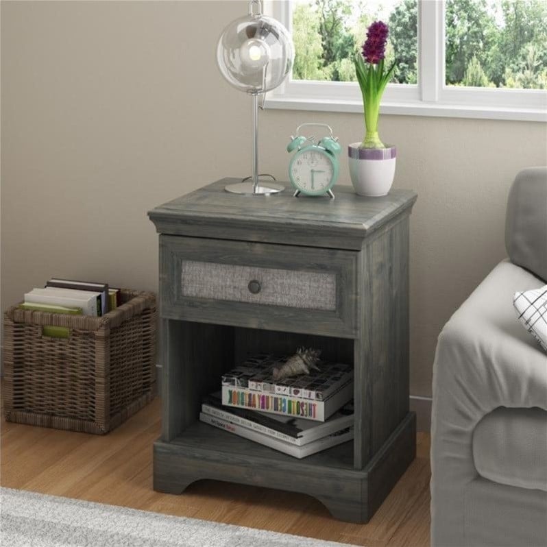 Fabric Panel Wood Nightstand in Rodeo Oak