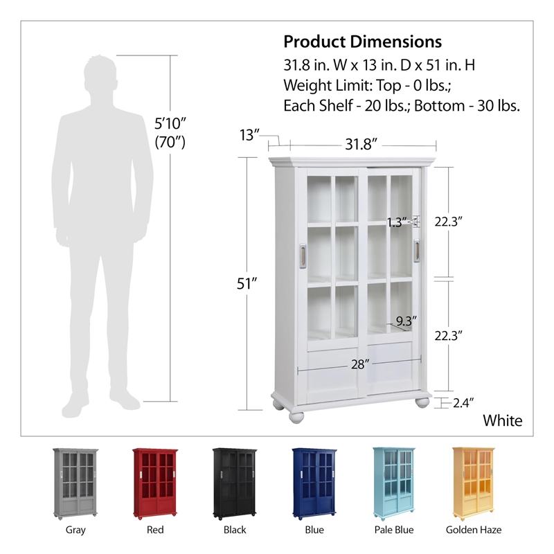 Altra Arron 4 Shelf Sliding Glass Door Bookcase in Red