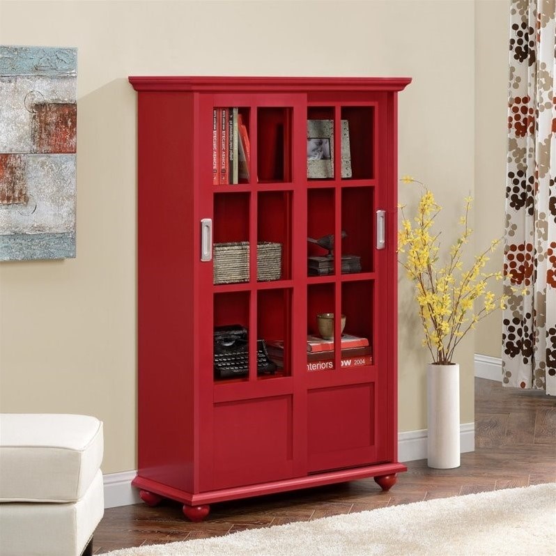 Altra Arron 4 Shelf Sliding Glass Door Bookcase in Red