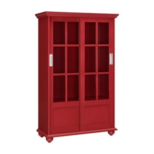 Altra Arron 4 Shelf Sliding Glass Door Bookcase in Red