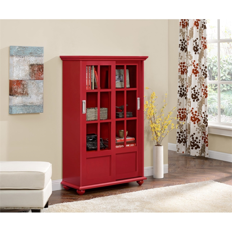 Altra Arron 4 Shelf Sliding Glass Door Bookcase in Red
